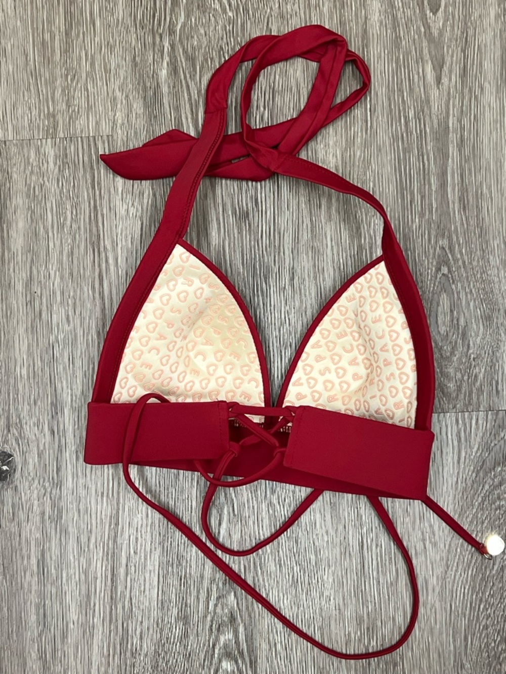 Red Halter Bikini Top With Cups Tie Back - Picture 3 of 6